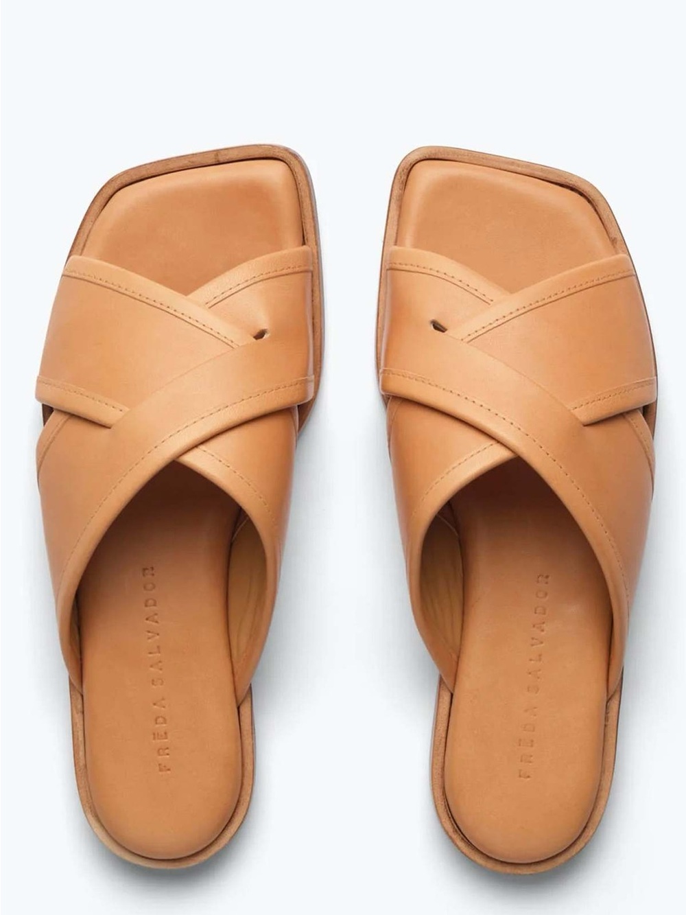 Freda Salvador Tan Crisscross Leather Slide Mules